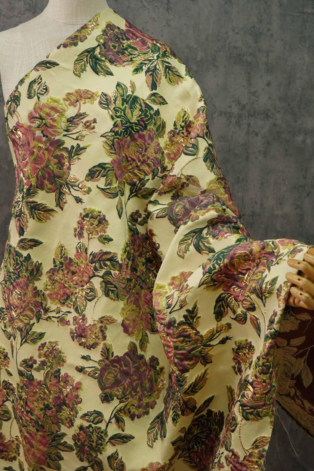 Gold Peony Jacquard Fabric: Elegant Upholstery & Sewing (56"W by 1 Meter)