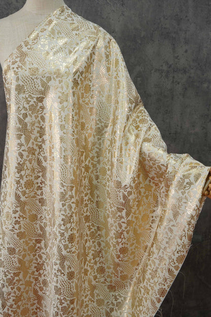 Gold Thread Jacquard Fabric: 3D Foil Flower Texture, 63" Wide - By The Meter