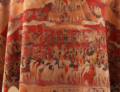 Ancient Chinese Palace Outing Print: 58" Gambiered Canton Gauze Satin Fabric