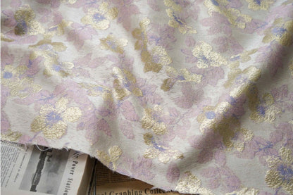 Metallic Floral Jacquard Fabric: Bronzing Gold Thread, 57" Wide