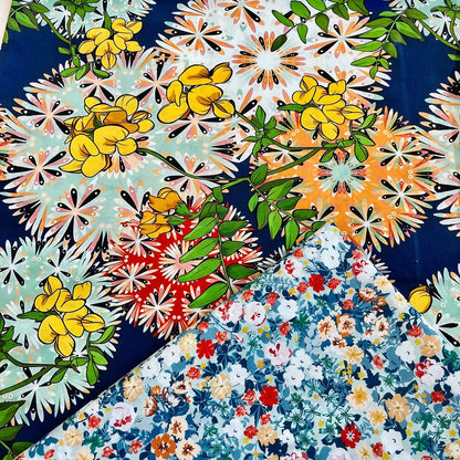 Floral Cotton Fabric: 60s Style Print, 59" Wide
