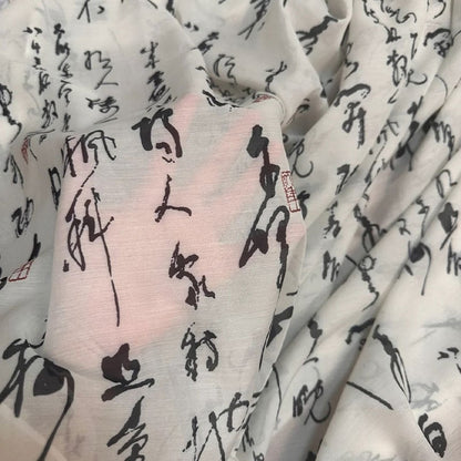 Tissu Tencel Ramie : Imprimé calligraphique Lanting Preface, 140 cm de large