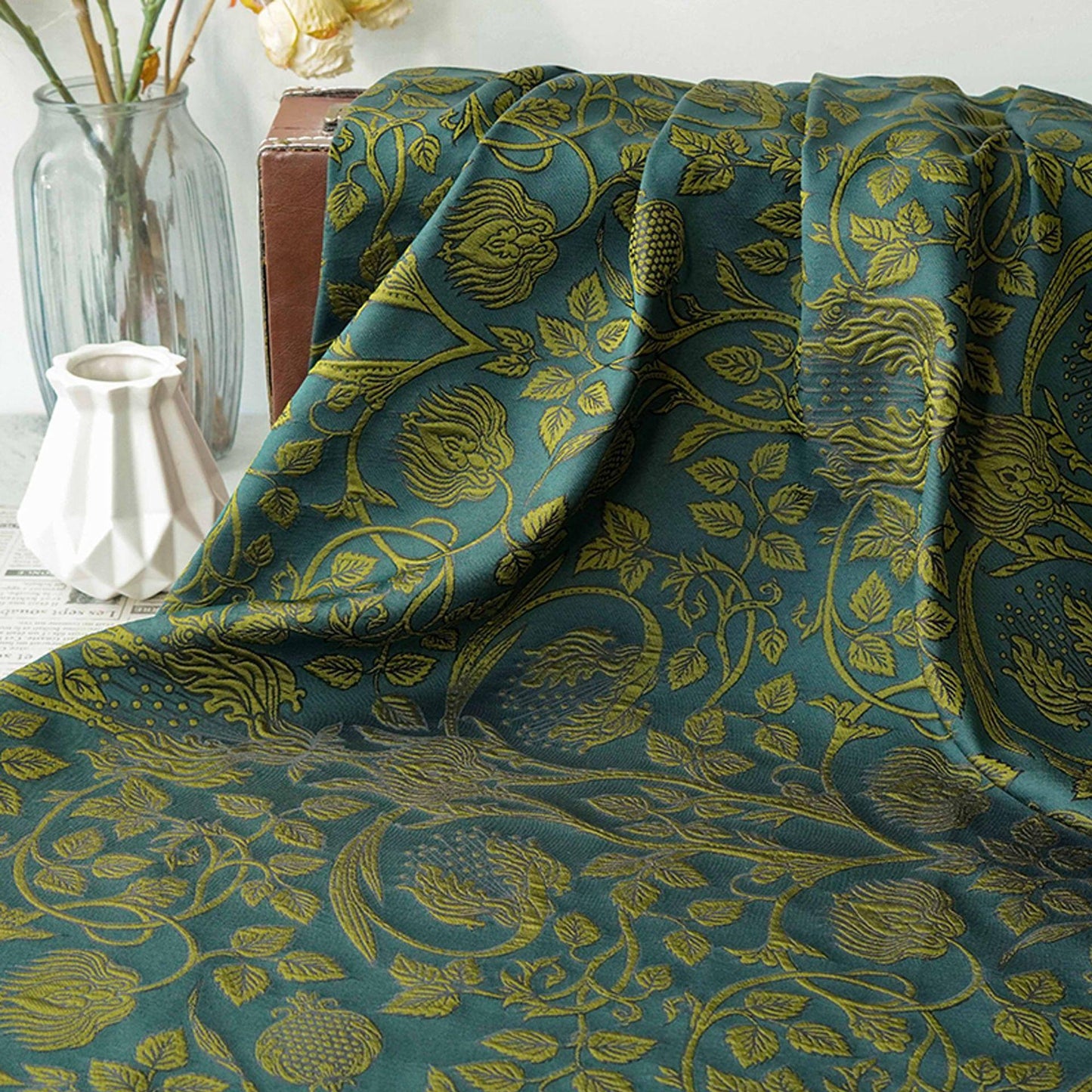 European Baroque Embossed Jacquard Fabric, Vintage Floral Brocade for Dressmaking and Gown, 58"Wide