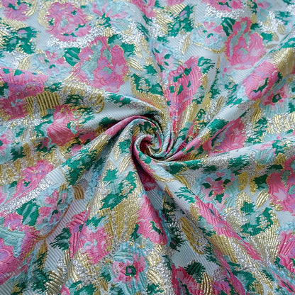 Gold Thread Woven Jacquard Fabric: 3D Embossed Floral, 59"W