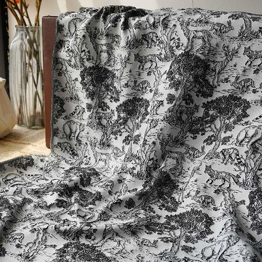 Black & White Zoo Jacquard Fabric: Rayon Blend Upholstery, 55" Wide