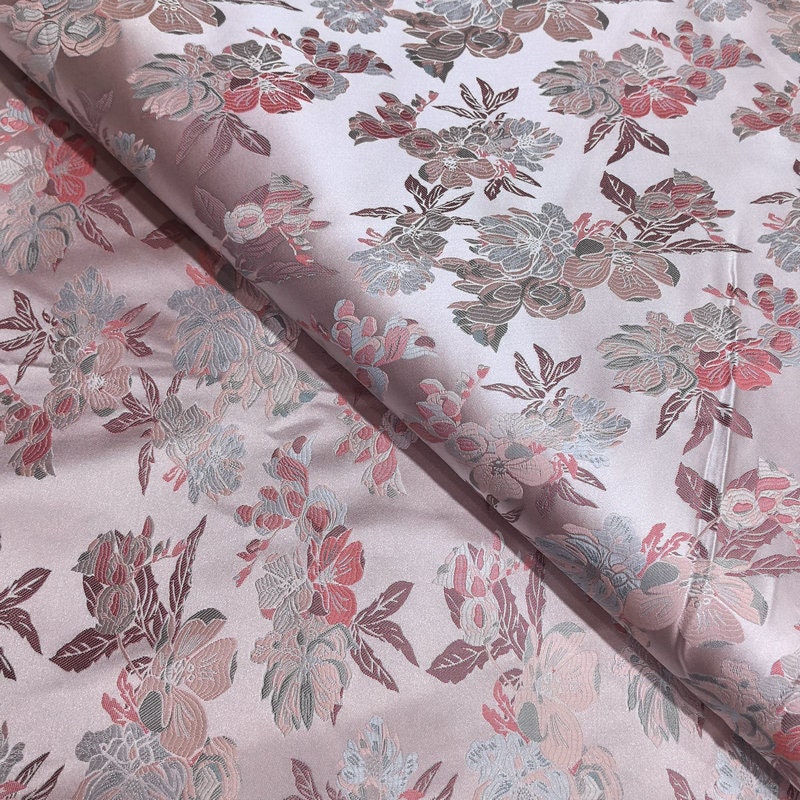 Hibiscus Damask Brocade Fabric: 59"W Rayon Asian Fabric
