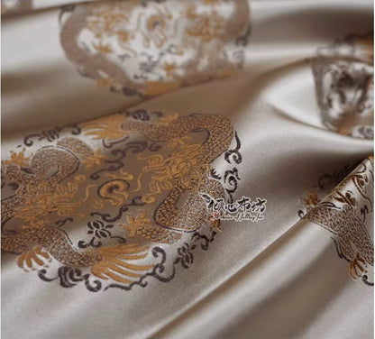 Champagne Chinese Dragon Silk Brocade Fabric: Costume & Decor, 29.5"W