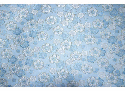 Cherry Blossom Jacquard Brocade Fabric: Blue Silk Rayon Blend, 57" Wide