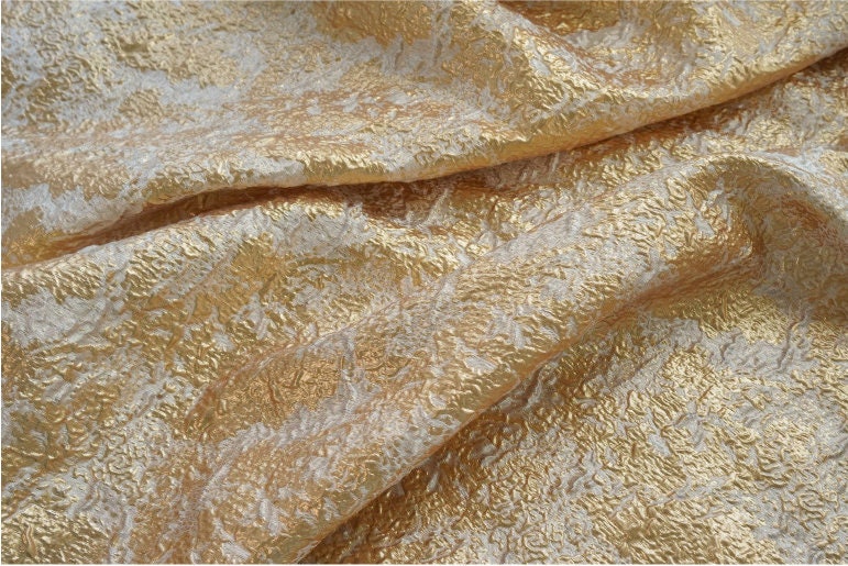 Gold Metallic Jacquard Fabric: 3D Embossed Woven Upholstery, Costume, Decor (59"W)