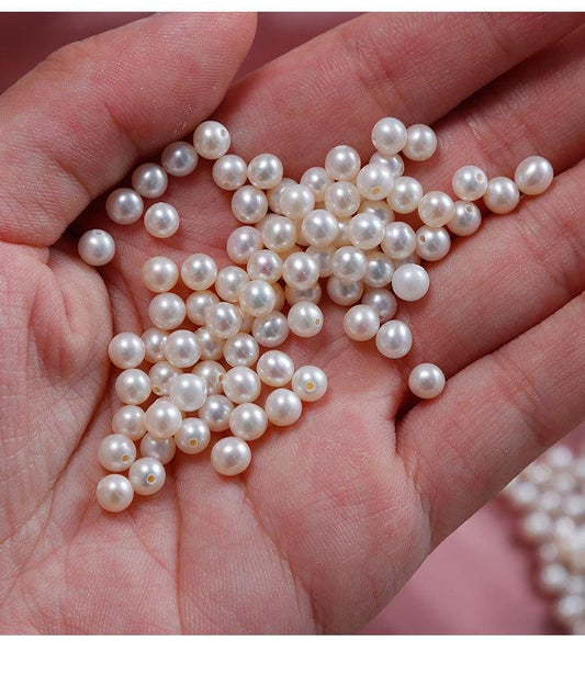 Perles d'eau douce rondes naturelles de 4 à 4,5 mm - Perles semi-percées pour créations DIY