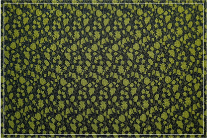 Tissu noir vintage gaufré à petits motifs floraux verts jacquard - Matériel de patchwork et de couture - Large
