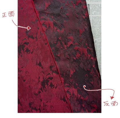 Luxurious Vintage Dark Red 3D Floral Woven Jacquard Fabric, 58"Wide