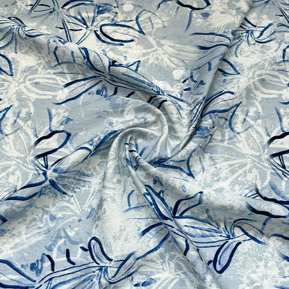 Tissu satin de coton imprimé numérique bleu – Tissu doux pour robes, patchwork, couture DIY, loisirs créatifs, motifs floraux et abstraits, 59 cm
