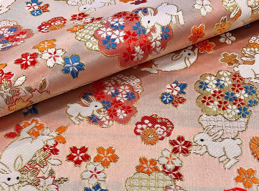 Sakura Rabbit Jacquard Brocade Fabric: 59" Wide Silk Rayon Blend