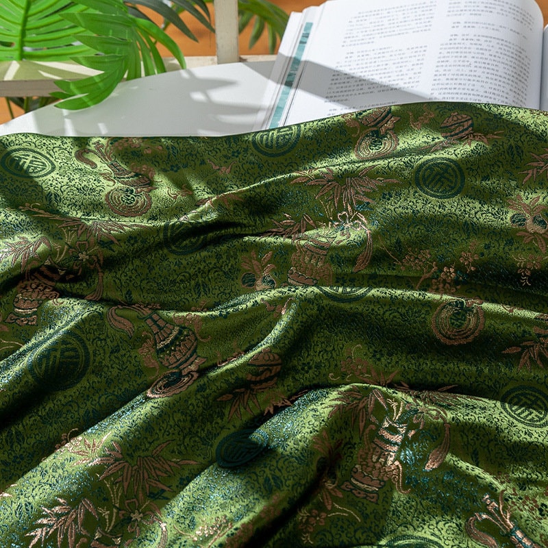 Dark Green Tibetan Textile Fabric: Rayon Blend Upholstery