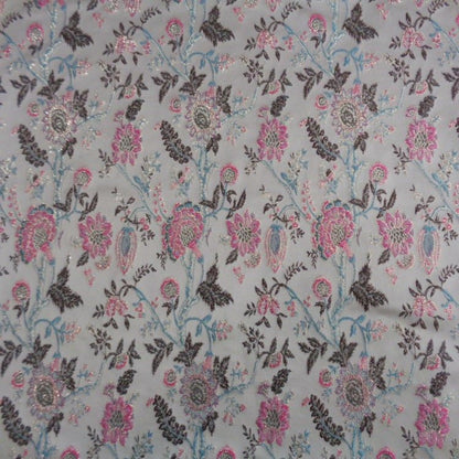 Pink & Blue Celosia Flower Gold Jacquard Fabric: 57" Wide - Poppylollipop