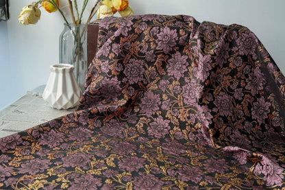 Baroque Floral Jacquard Fabric | Embossed Gold Brocade Upholstery