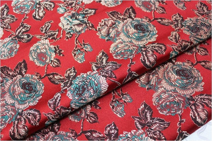 Red Peony Flower Brocade Fabric: Chinese Silk Wedding Fabric