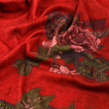 Tissu en laine et soie à imprimé floral rouge : Matière chaude pour la couture automne-hiver