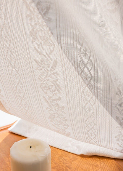 Embroidered White Veil Curtain Fabric: Japanese Style, Light Blocking (108"H)