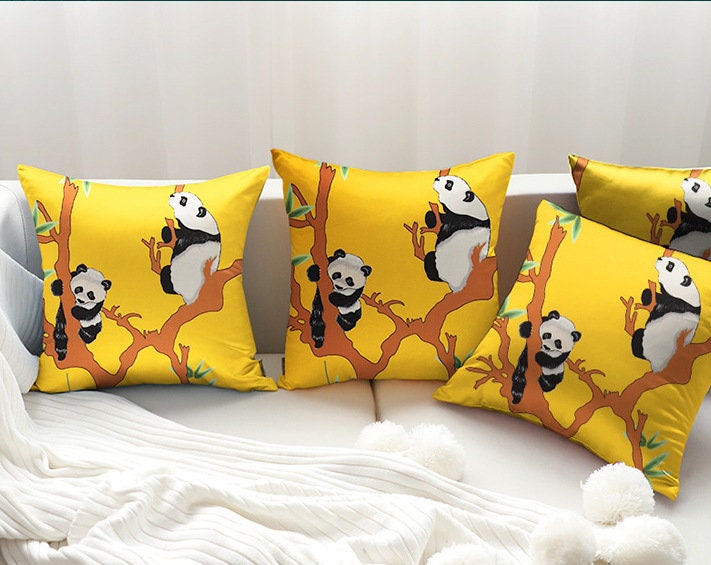 Tissu satiné imprimé panda : polyester doux, 145 cm de large