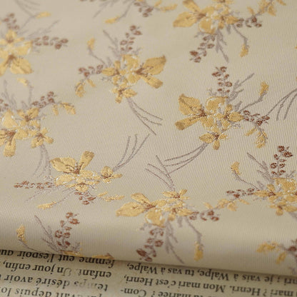 Beige Metallic Floral Jacquard Fabric: Reversible Woven Upholstery, 63"W