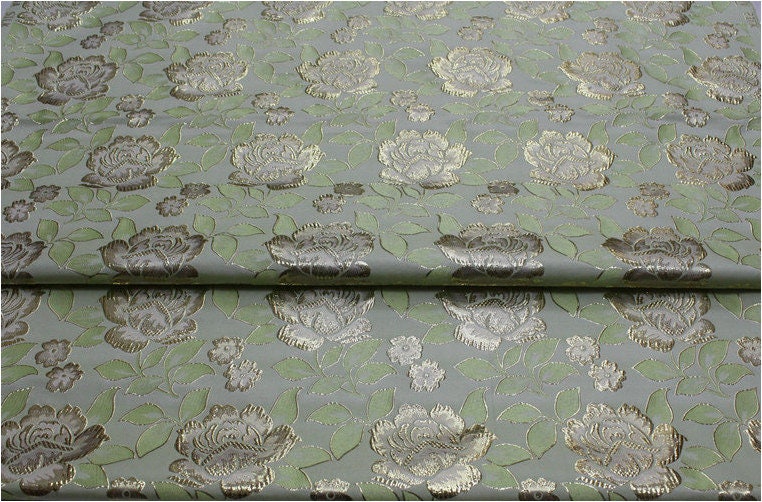 Metallic Peony Brocade Fabric: Red & Silver Floral, 29.5"W