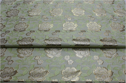 Metallic Peony Brocade Fabric: Red & Silver Floral, 29.5"W