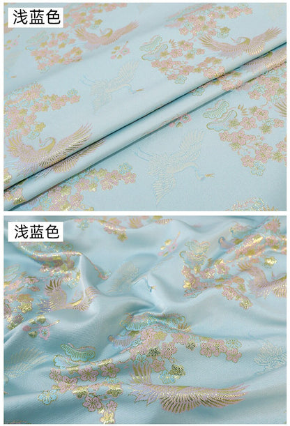 Gold Thread Jacquard Fabric: Floral Crane Design, 59" Wide