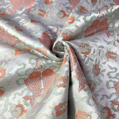 Double Fish Jacquard Satin Brocade Fabric - 57"W Antique Style