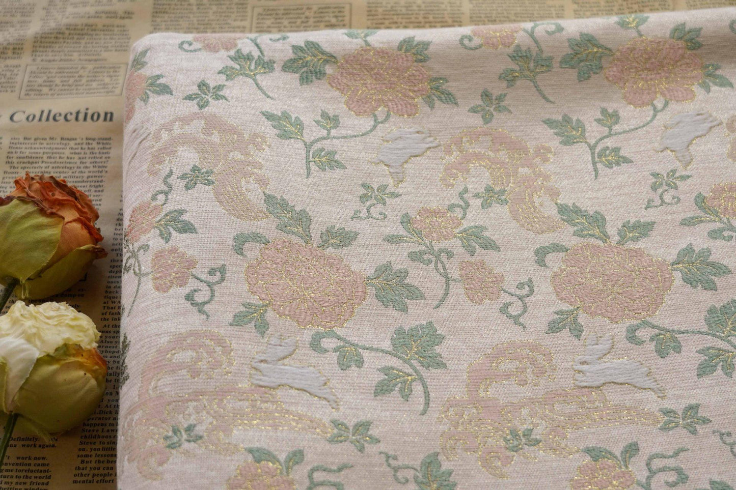 Rabbit Jacquard Velvet Fabric with Gold Thread - 59" Wide