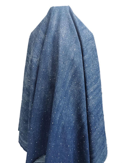 Tissu denim délavé avec strass ��" Large, matériau pour vêtements à faire soi-même