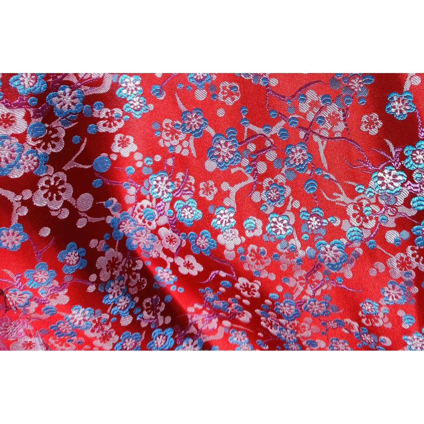 Plum Blossom Silk Brocade Fabric: Multicolored Cheongsam Qipao Material