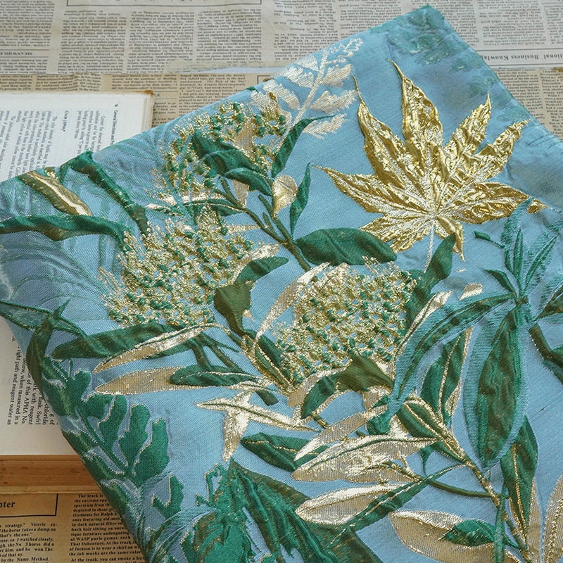Gold Thread Jacquard Fabric: 3D Floral Designer Fabric