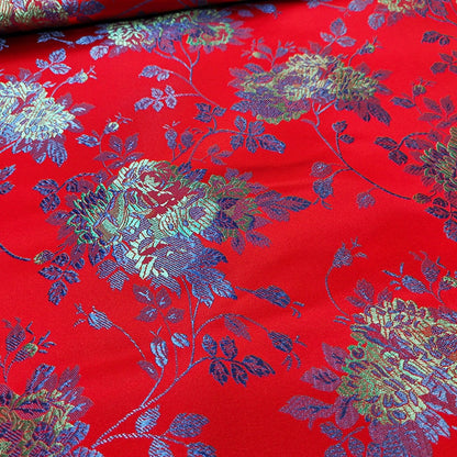 Floral Rose Brocade Fabric: Shiny Rayon Chinese Silk (By 1 Meter)