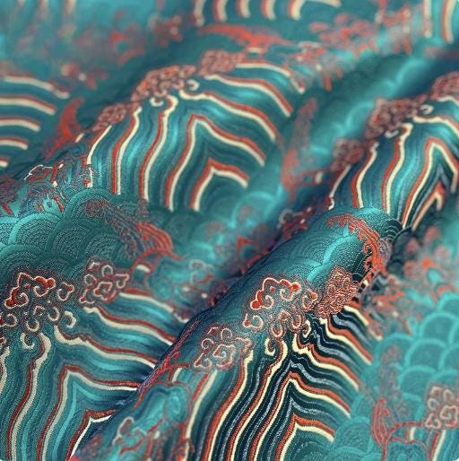 Tissu brocart Vagues Océanes : Jacquard de soie et rayonne (largeur 29,5")