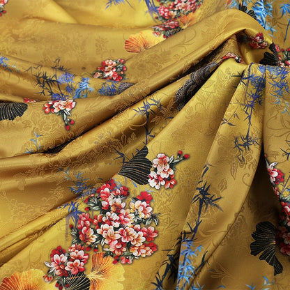 Tissu satin de soie Ginkgo Tea : imprimé floral, 150 cm de large