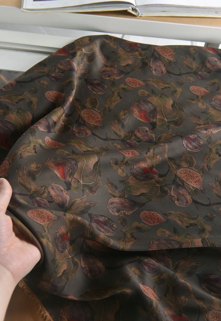 Fig Print Cotton Fabric: 55"W Upholstery Drapery Sewing