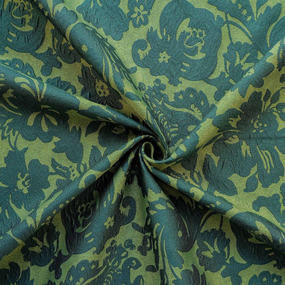 Embossed Floral Jacquard Fabric ��� Green Vintage Style Upholste" Wide