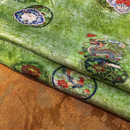 Dragon Phoenix Jacquard Rayon Silk Fabric ��"W, Luxurious Quilting Material