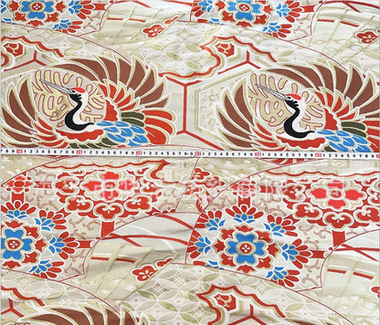 Japanese Crane Jacquard Satin Fabric: Birds & Floral Upholstery, Costume Sewing