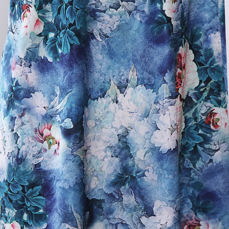 Floral Silk Damask Fabric: Green Lotus Print, 59" Wide