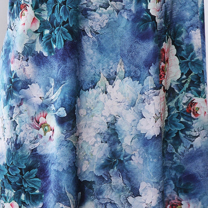 Floral Silk Damask Fabric: Green Lotus Print, 59" Wide