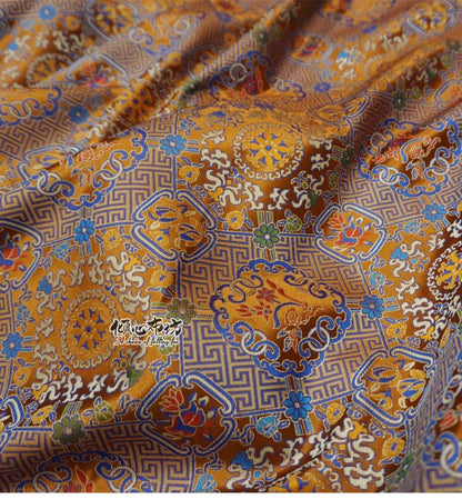 Caramel Brocade Fabric: Chinese Jacquard Weave Silk Satin (29.5" Wide)
