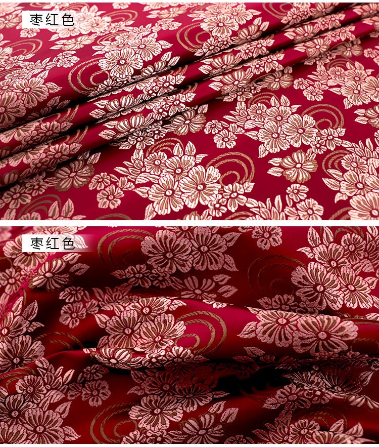 Floral Silk Brocade Fabric: 29.5" Wide, Chinese Wedding Fabric