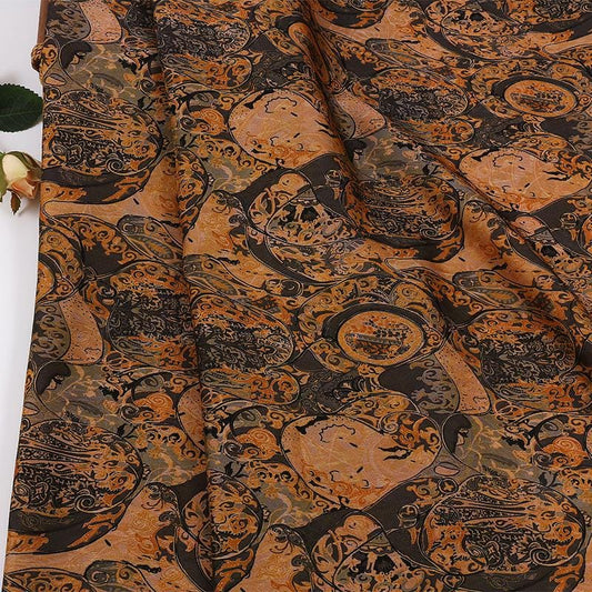 Traditional Fortune Symbol Brocade Fabric with Geometric Motifs by the Yard, 59" Wide