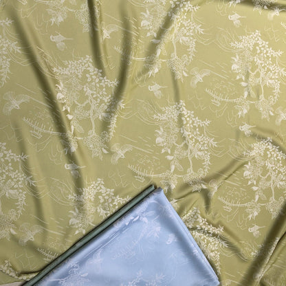 Bird Flower Jacquard Damask Fabric: Two-Sided Upholstery Material