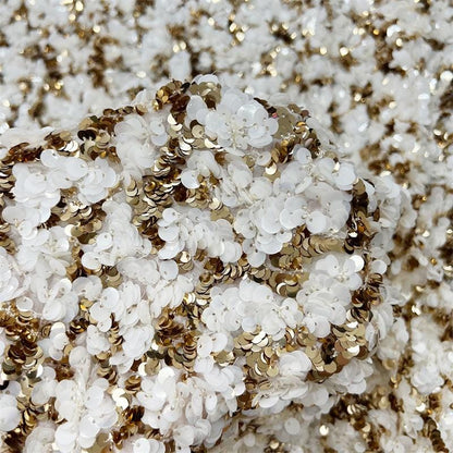 Gold Sequin Lace Fabric | Cream Embroidered Tulle, Bridal Dress, 51" W
