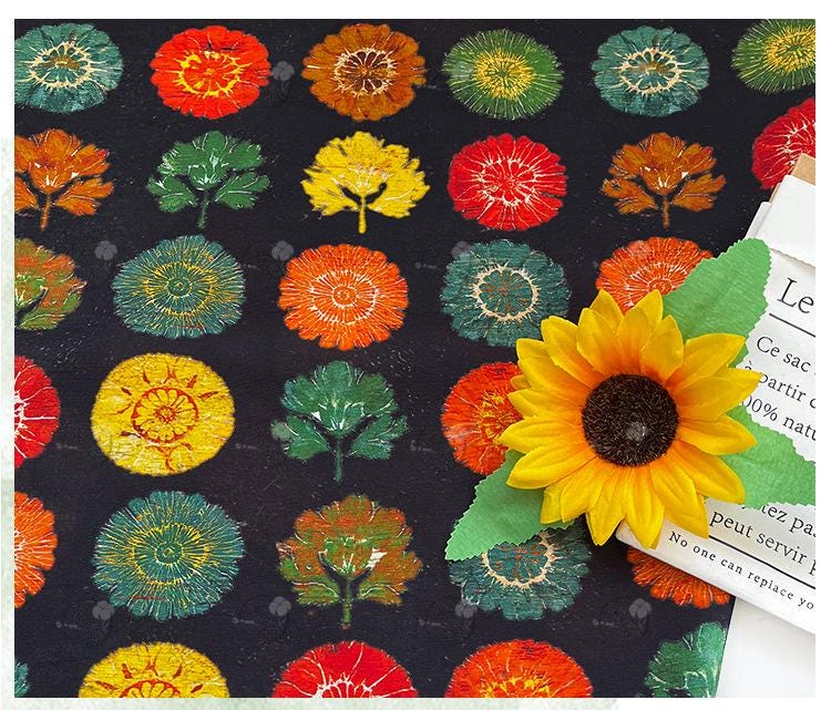 Tissu pour patchwork, tissu en coton à motif d'arbres fleuris ��� Style asiatique coloré Pri" Large