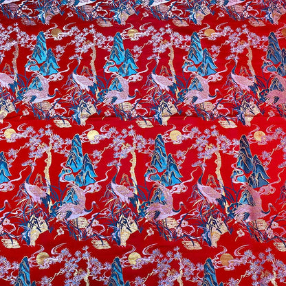 Crane Jacquard Satin Fabric: 59"W Brocade Cheongsam Sewing Fabric